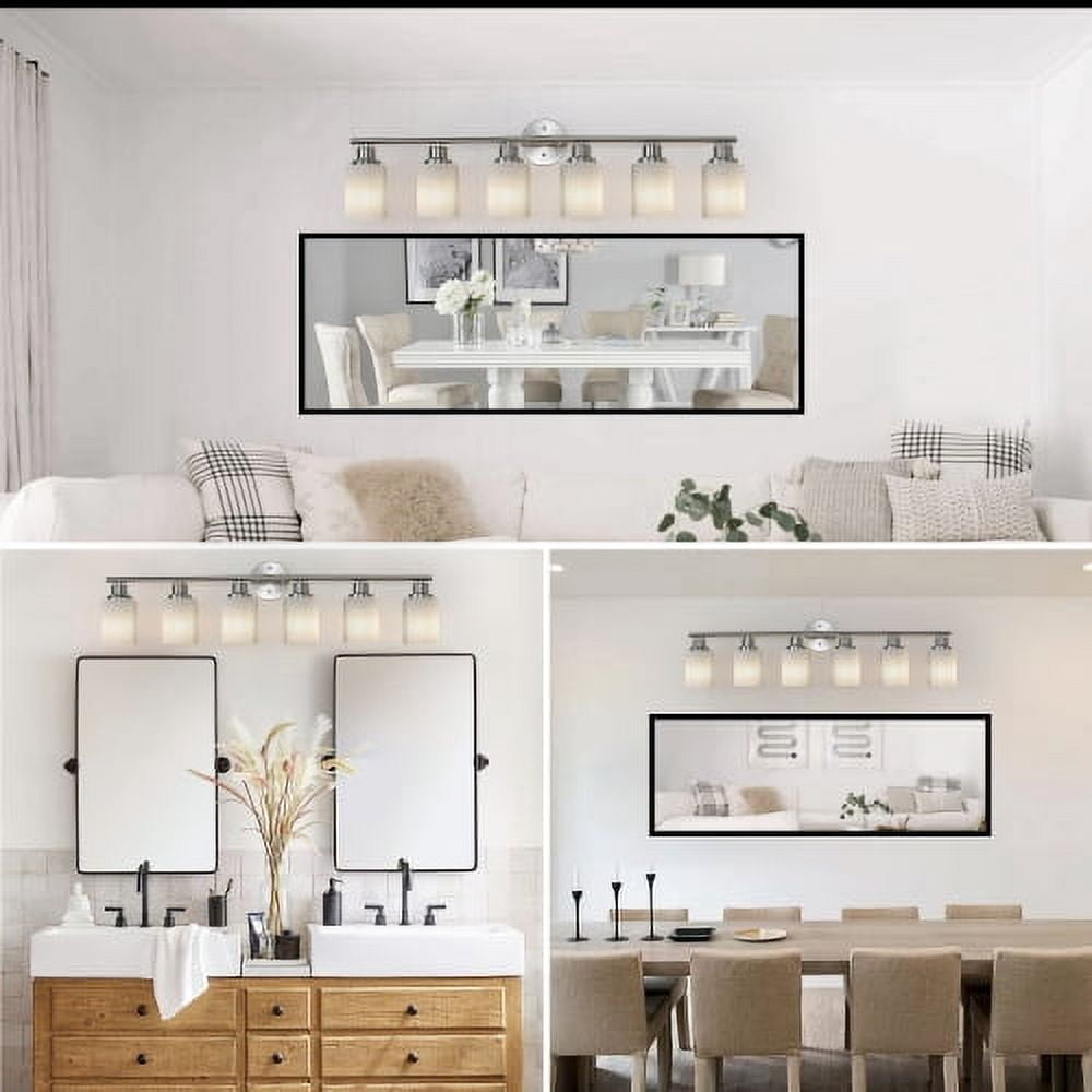ACE-LIGHTS,Modern 6-Lights Vanity Bathroom Mirror Light with Frosted White Glass(Bulbs Not Included),Contemporary Wall Sconce for Bathroom,Dressing Room,Bedroom,Living Room(Brushed Nickel)
