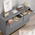 thumbnail image 4 of EastVita 47.2 inch Wide Modern 6 Drawer Dresser Wide Chest with Gold Metal Legs and Handles Wood Storage Organizer for Bedroom Living Room Hallway Grey, 4 of 7