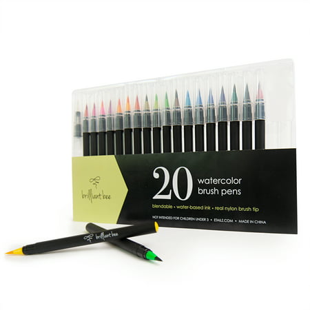 Brilliant Bee - Watercolor Brush Pens for Painting and Calligraphy (20 Pack) - Blendable, Water-Based