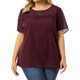 thumbnail image 2 of Plus Size Blouse for Women's Top T Shirt Contrast Panel Dots Summer Short Sleeve Blouse Burgundy 4X, 2 of 7