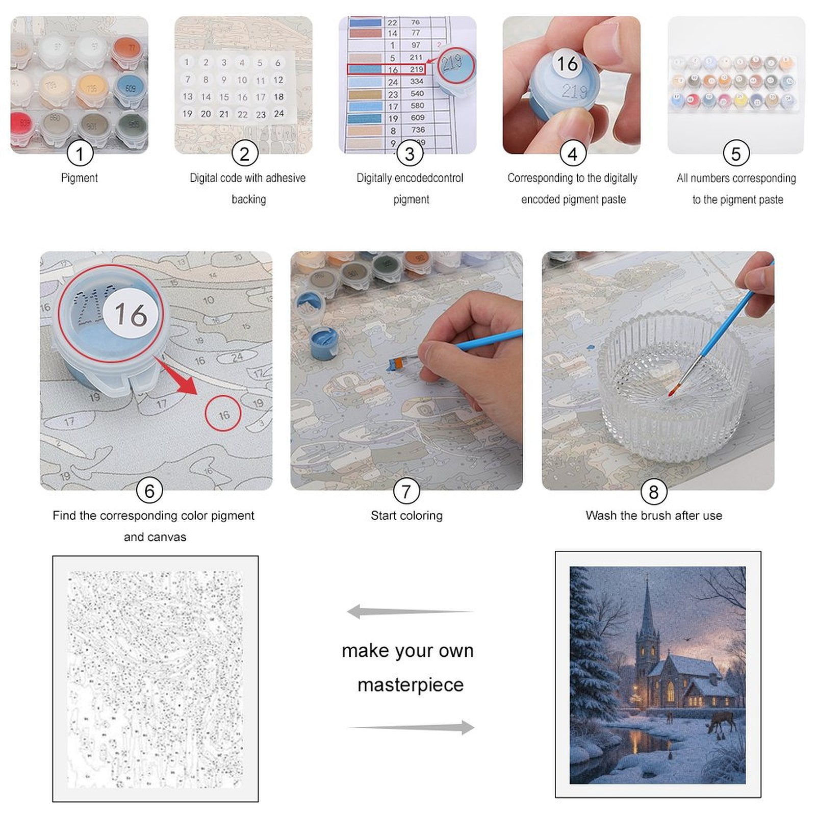 Paint by Numbers Kit for Adults, Winter Church Scene With Deer River Paint by Numbers, Easy Paint by Numbers Kit for Adults Beginner, DIY Adult Paint by Number Kits on Canvas, Home Decor