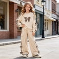 thumbnail image 2 of Linfrsh Little Girl Clothes 2 Piece Outfits Fashion Sweatshirts + Cargo Pants Long Sleeve Tracksuit Fall Winter Clothing Size 8-12 Years (Beige,10-11 Years), 2 of 8
