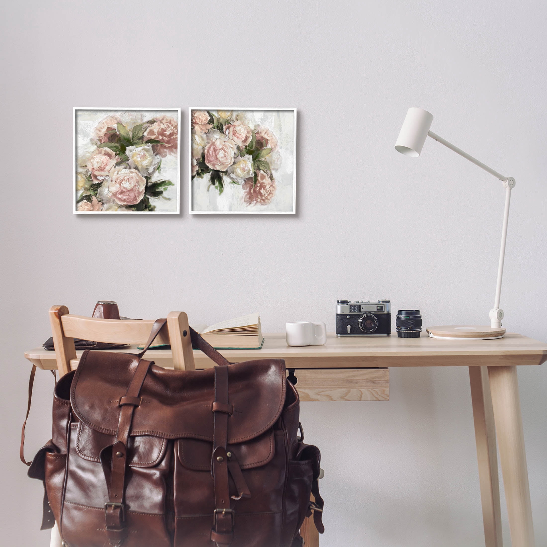 Traditional Peony Blossoms Arrangement Botanical & Floral Graphic Art White Framed Art Print Wall Art, Set of 2