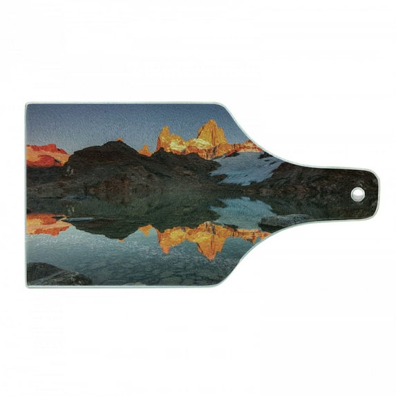 Landscape Cutting Board, View of Fitz Roy Mountain in Patagonia Argentina, Decorative Tempered Glass Cutting and Serving Board, in 3 Sizes, by Ambesonne
