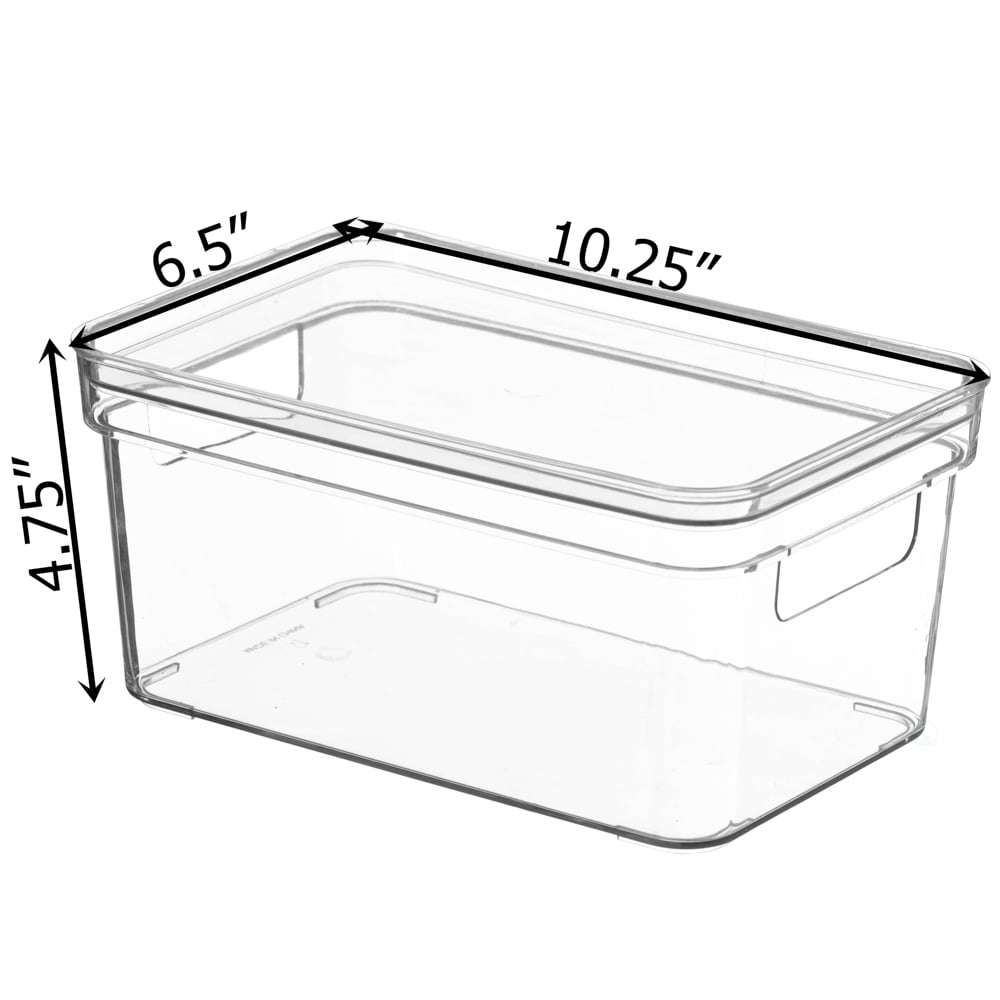 Basicwise Clear Storage Container with Lid For Kitchen Pantry Cabinet & Fridge Storage For Organizing Snacks Produce Supplies Or Essentials Durable Bin For Home Dorm Apartment Or Office Use, Small