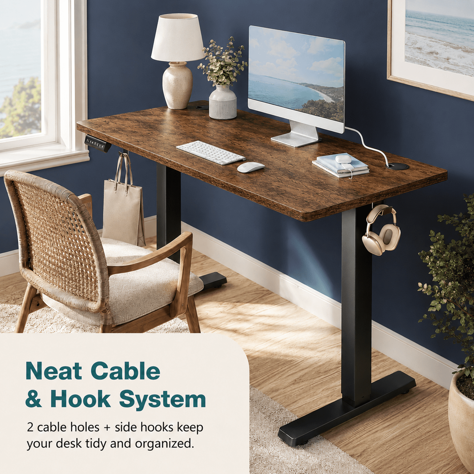 Alvantor Standing Desk, 28.7''- 48'' Height Electric Height Adjustable Home Office Desk with 3 Memory Presets, Sit and Stand Up, T-Shaped Frame