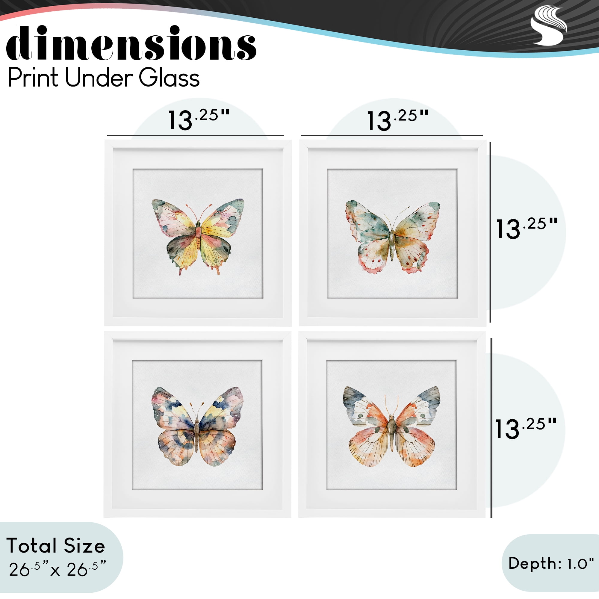 Stupell Industries Watercolor Butterfly Forms 4 Piece White Framed Print Under Glass Set, design by Kim Allen