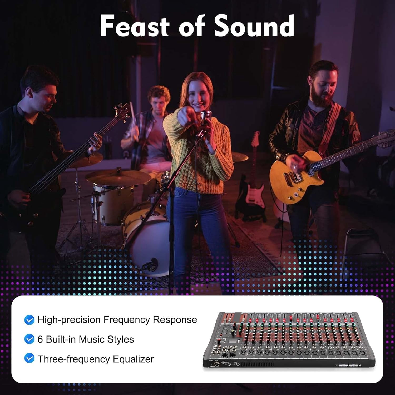 Miumaeov 16 Channel DJ Audio Mixer with Bluetooth USB, Studio Audio Sound Mixer Console, Professional Power Mixer Ultra Low Noise, Digital Effect Processor