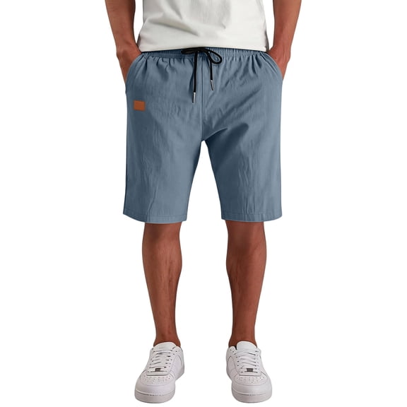 VV AVEORS Men'S Casual Shorts 9" Twill Cotton Stretch Drawstring Elastic Waist Lightweight Summer Beach Shorts With Pockets Blue M