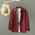 thumbnail image 3 of Craaazy Women's Casual Lapel Button Pocket Plaid Slim Fit Long Sleeved Shirt Top Warm Shirt with Pocket Gifts, 3 of 4