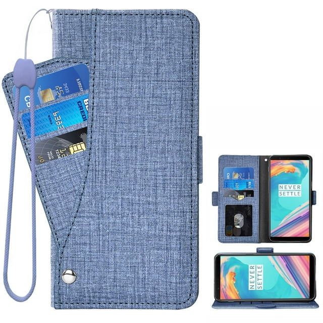 Étui OnePlus 5T, Étui Portefeuille en Cuir Véritable iCoverCase Ajusté, Design Livre Folio avec Support et Fentes pour Cartes, Étui à Rabat pour OnePlus 5T (Bleu)