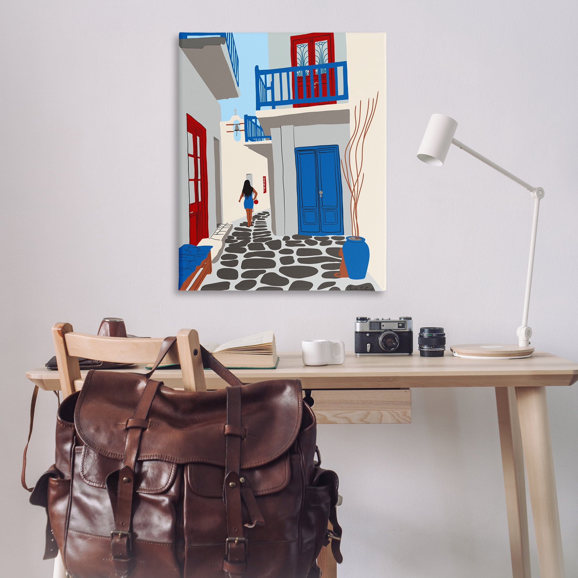 Stupell Industries Mykonos City Alley Buildings & Architecture Painting Wrapped Canvas Art Print Wall Art, 36 x 48