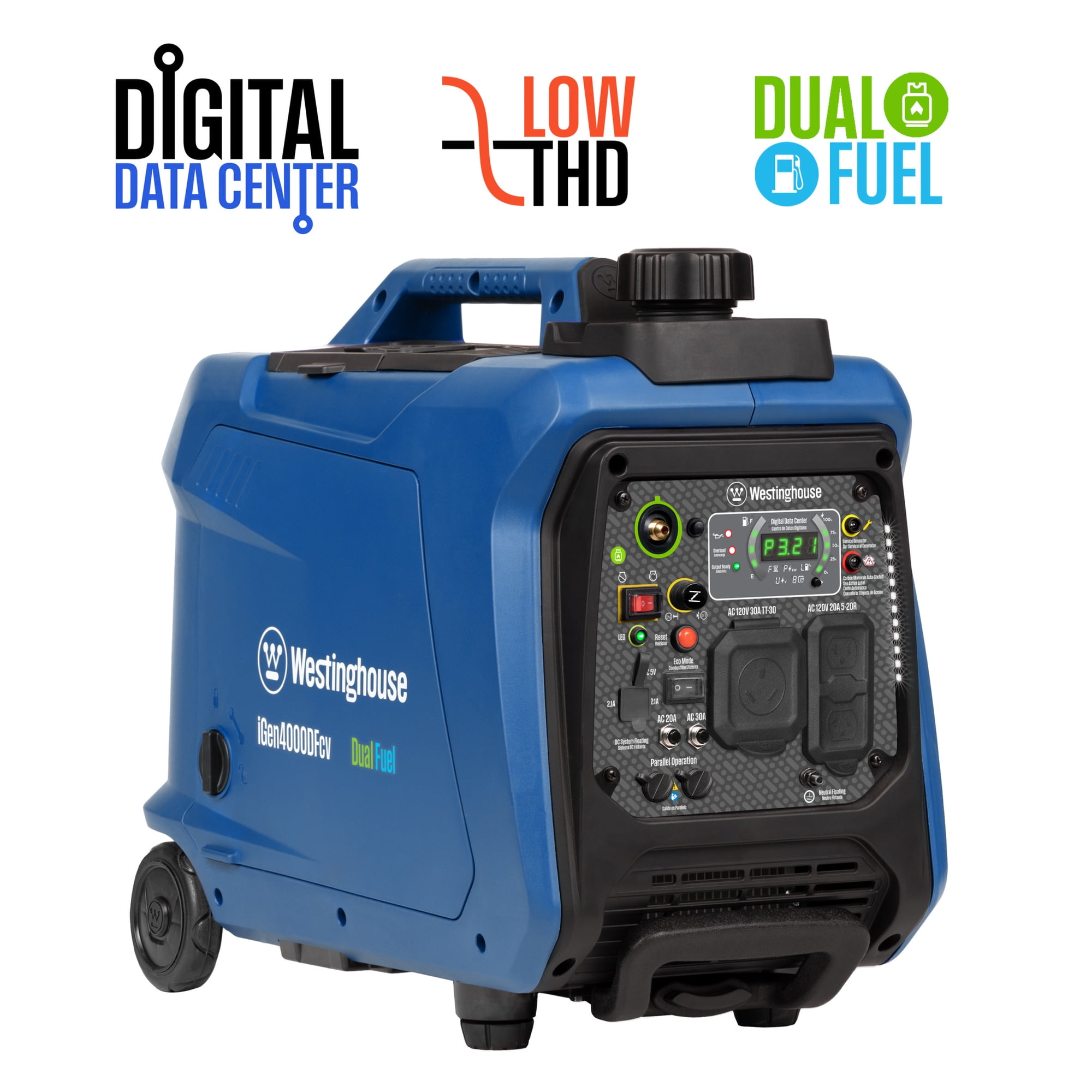 Westinghouse 4000 Peak Watt Dual Fuel Portable Inverter Generator, Recoil Start & CO Sensor