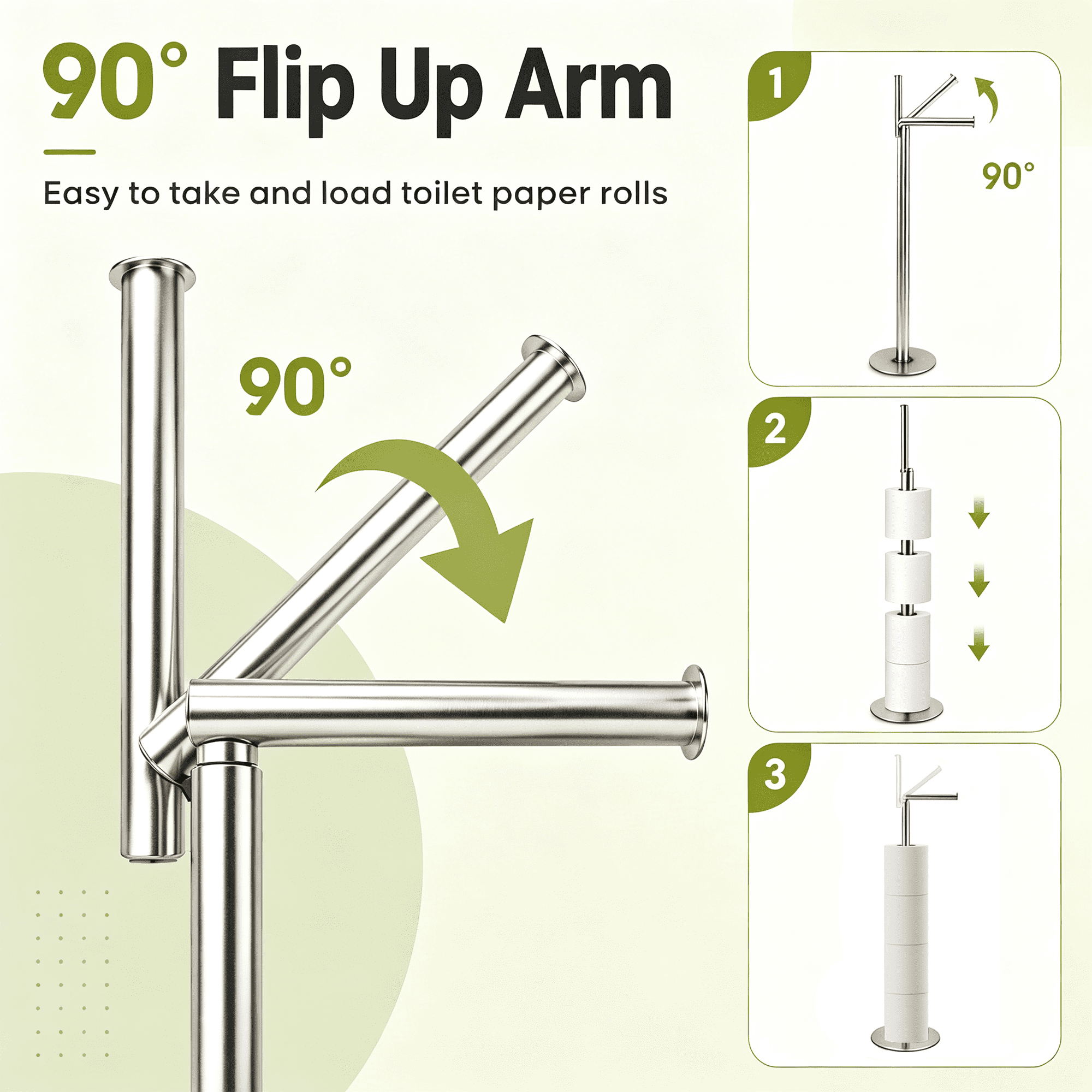 GARITIN Freestanding Toilet Paper Holder Stand, Stainless Steel Toilet Paper Roll Holder with 4‑Roll Reserve Storage, Bathroom Floor Toilet Paper Organizer