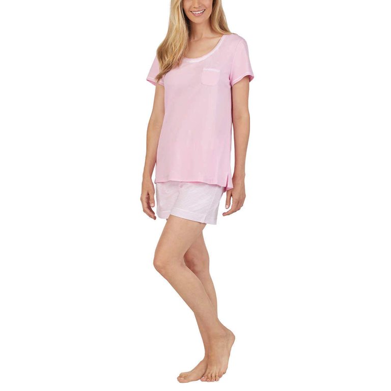 Carole Hochman Women's 3 Piece Pajama Set - Top, Short, and Capri Pant (XS,  Pink) 