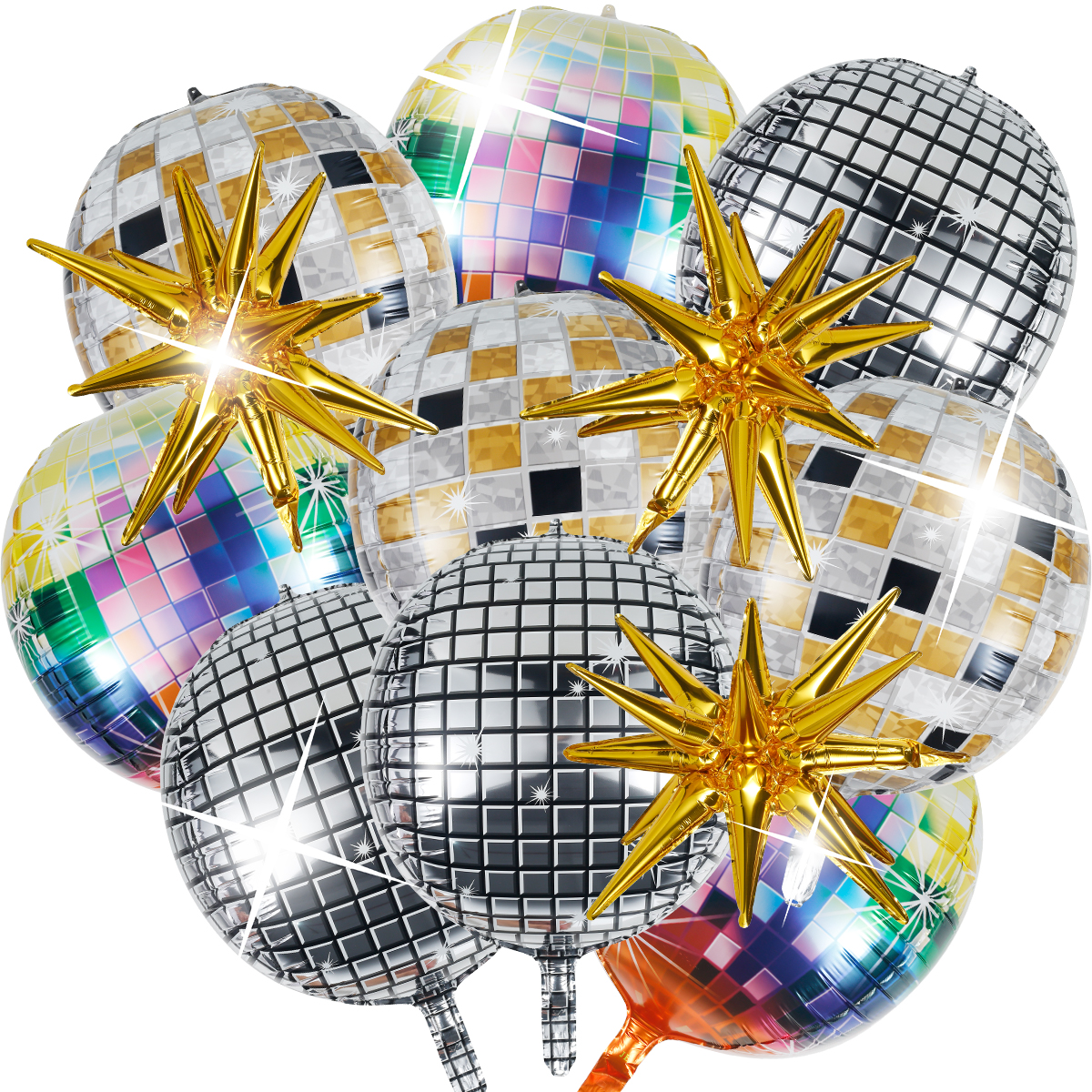 12 Pcs Disco Ball Balloons 22 Inch Large Explosion Star Aluminum Film Balloons Reusable 4D