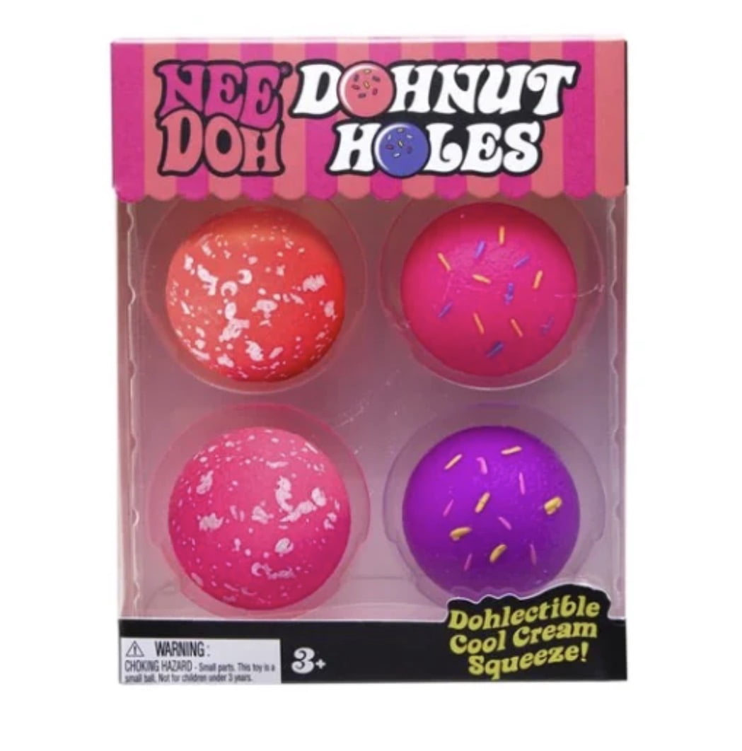 Needoh fuzz ball 4 pack and doughnut holes 4 pack - set massage ball stress relief set