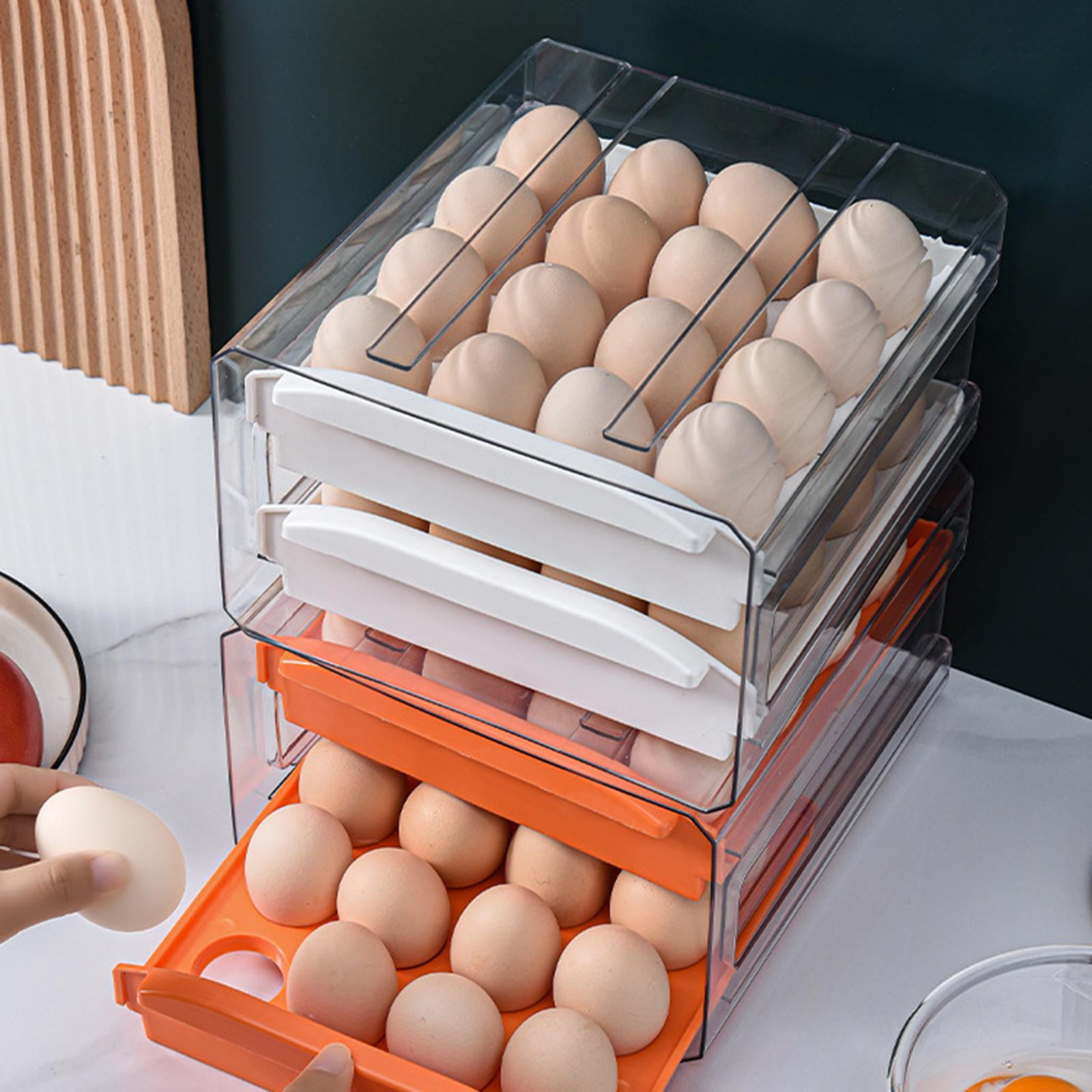 Fiocias Transparent 32 Lattice Egg Drawer Fridge Organizer Space Saver Refrigerator Egg Orange