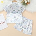 thumbnail image 3 of Hotiary Summer Toddler Kids Imitation Silk Fabric Pajamas Cute Patterns Short Sleeve Button Tops and Elastic Waist Shorts Set for Girls 1-6 Years Old, 3 of 9