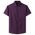 thumbnail image 2 of Zylanna Men's Turndown Collar Shirts, Short Sleeve Summer Solid Color Button Down Casual Cardigan Trouses for Men Purple Size 4XL, 2 of 5