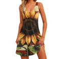 thumbnail image 2 of Women's Short Sleeveless Dress, Casual V-Neck Summer Outfit with Independence Day Print, Comfortable Fabric for Daily Wear,Earthy Yellow S, 2 of 5