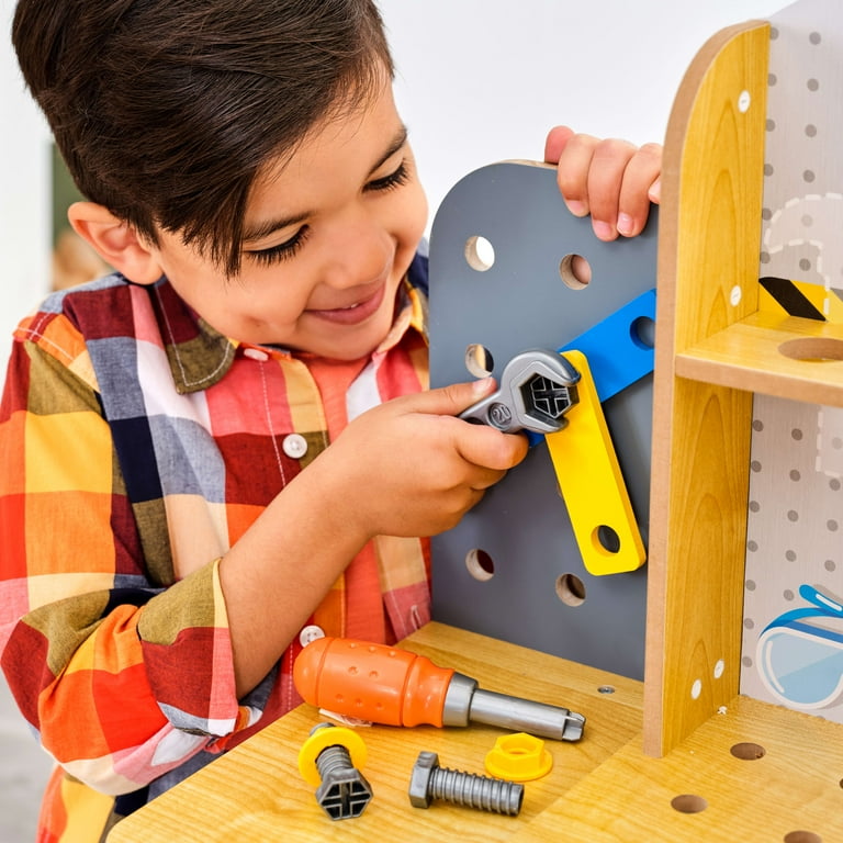 Free Shipping KidKraft Blueprint Build Wooden Play Workbench with 40 Accessories and Working Drill Walmart