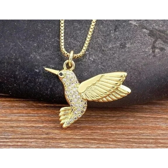 Sparkle Jewels Women's Round Cut cubic Zirconia Cluster Dainty Humming Bird Pendant Necklace 14K Yellow Gold Plated