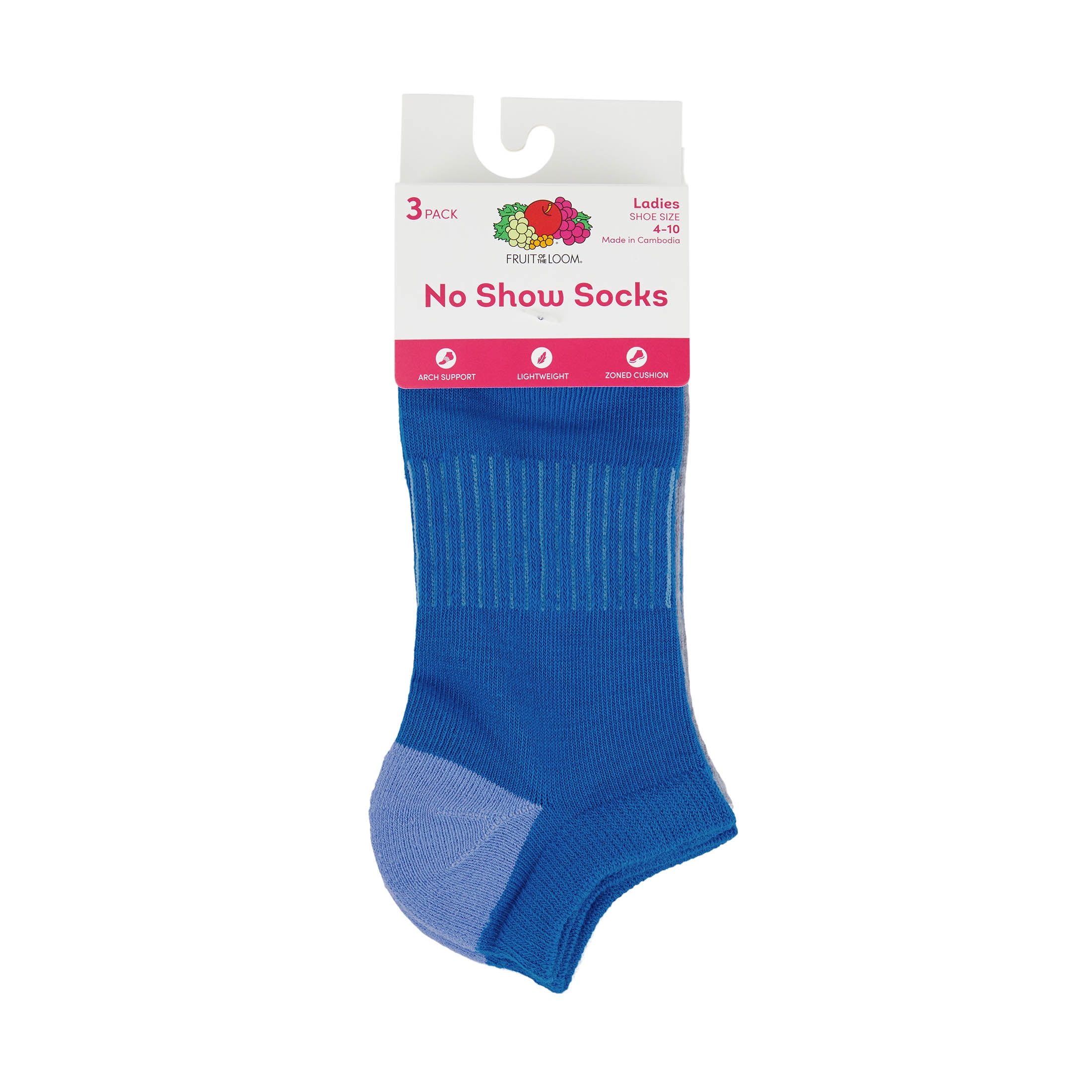 Fruit of the Loom Womens Value No-Show Socks, 3 Pack,Sock Sizes 4-10