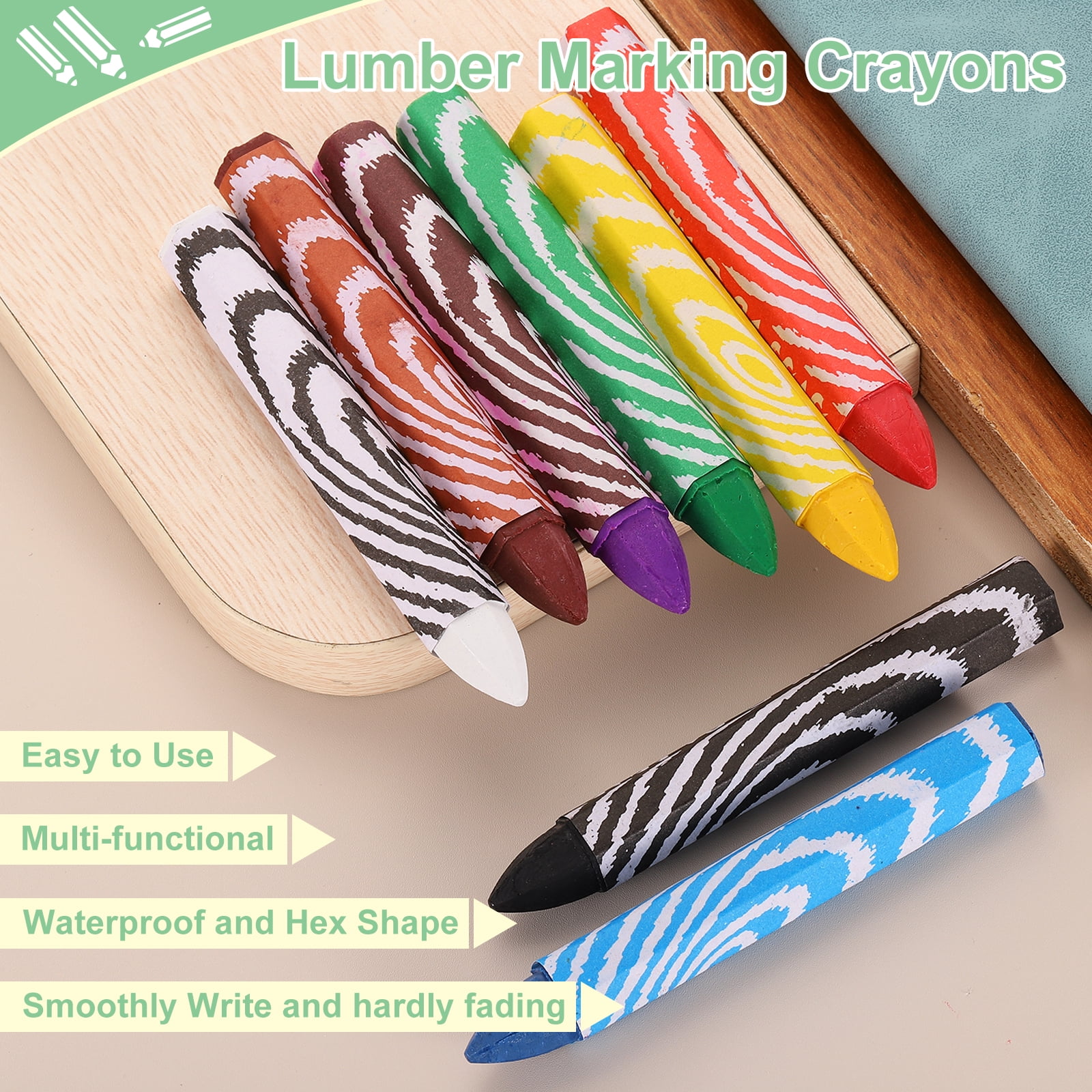 Uxcell Lumber Marking Crayons, 24 Pack Black Hex Wax Tire Marker, 4" x 0.55" Hex Waterproof Drawing Crayons Furniture Marker for Wood