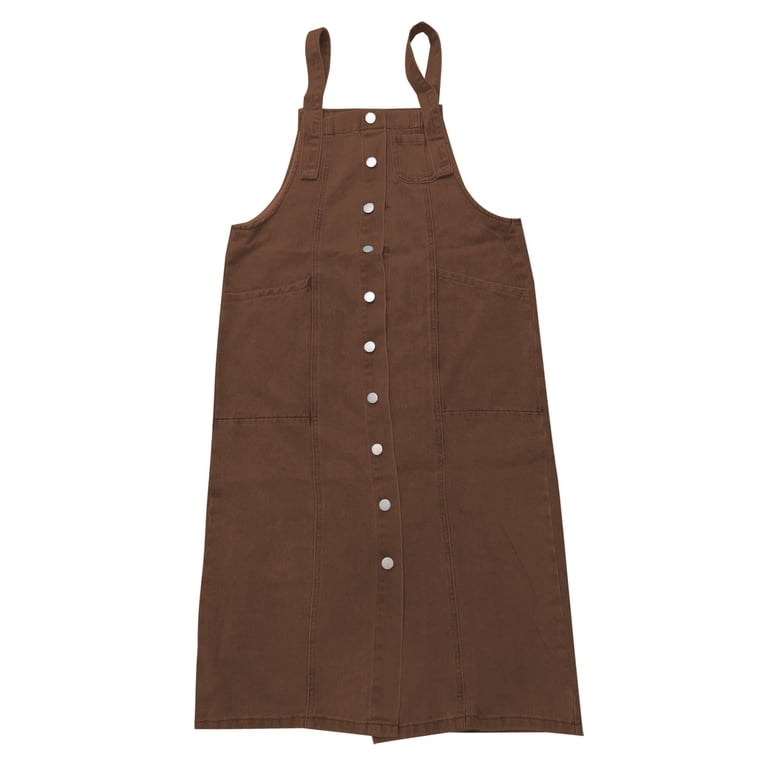 walmart denim overall dress Denim Overall Dress for Women Summer Loose Casual Button Down Adjustable  Strap A Line Midi Jean Dress with Pockets