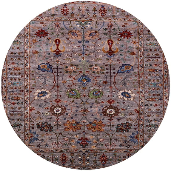 Ahgly Company Indoor Round Mid-Century Modern Red Brown Oriental Area Rugs, 7' Round