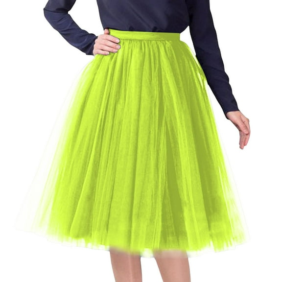 Women Skirt Carnival Clothes For Womens Pleated Knee Length Skirt Adult Tutu Dancing Skirt Mardi Gras Yellow One Size