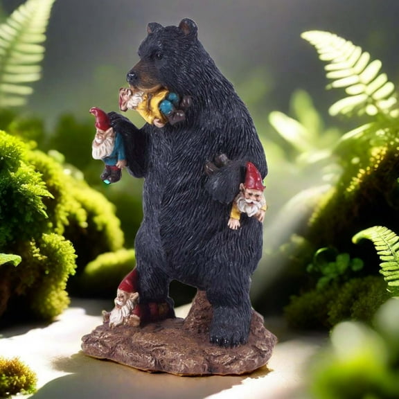 BGZLEU Lifelike Bear Eating Gnome Sculptures Black Bear Statue Garden Bear Figure Bear Shape Desktop Crafts for Yard Decoration Resin Naughty Black Bear Eating Garden Gnomes Indoor Outdoor Sculpture