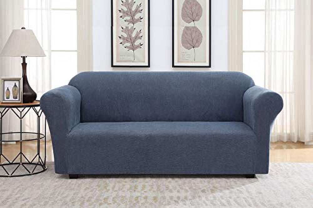 Harper Lane Striae Stretch Fit Slipcover Sofa Cover, Blue, Machine Washable