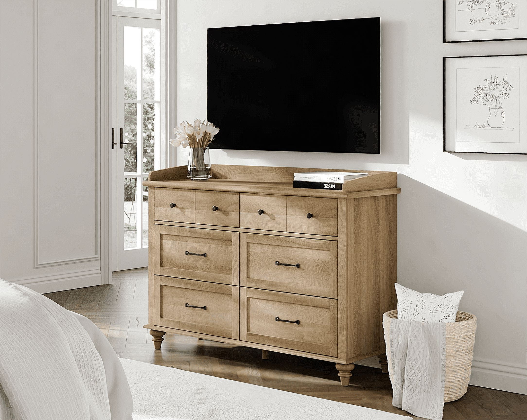 Wood Kids Dresser with 6 Drawers, Nursery Dresser Chest of Drawers, Mid-Century Dresser for Bedroom, Oak