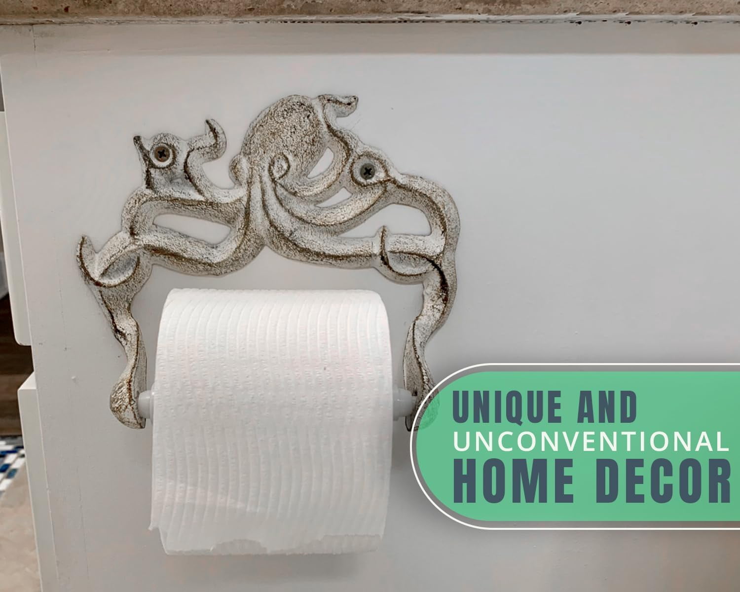 Comfify Cast Iron Octopus Toilet Paper Holder, Wall Mounted Bathroom Holder, Rust White