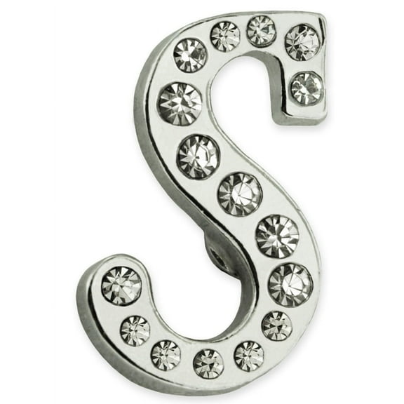 Silver Plated Rhinestone Alphabet Letter S Lapel Pin