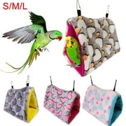 Visland Bird Hanging Hammock, Heart Print Alloy Buckle Soft Plush Flannel Winter Warm Sleep Bed Shed Hut Cage House Birds Hut Hideaway for Parakeets Conures Macaws Parrots Love Birds Finches