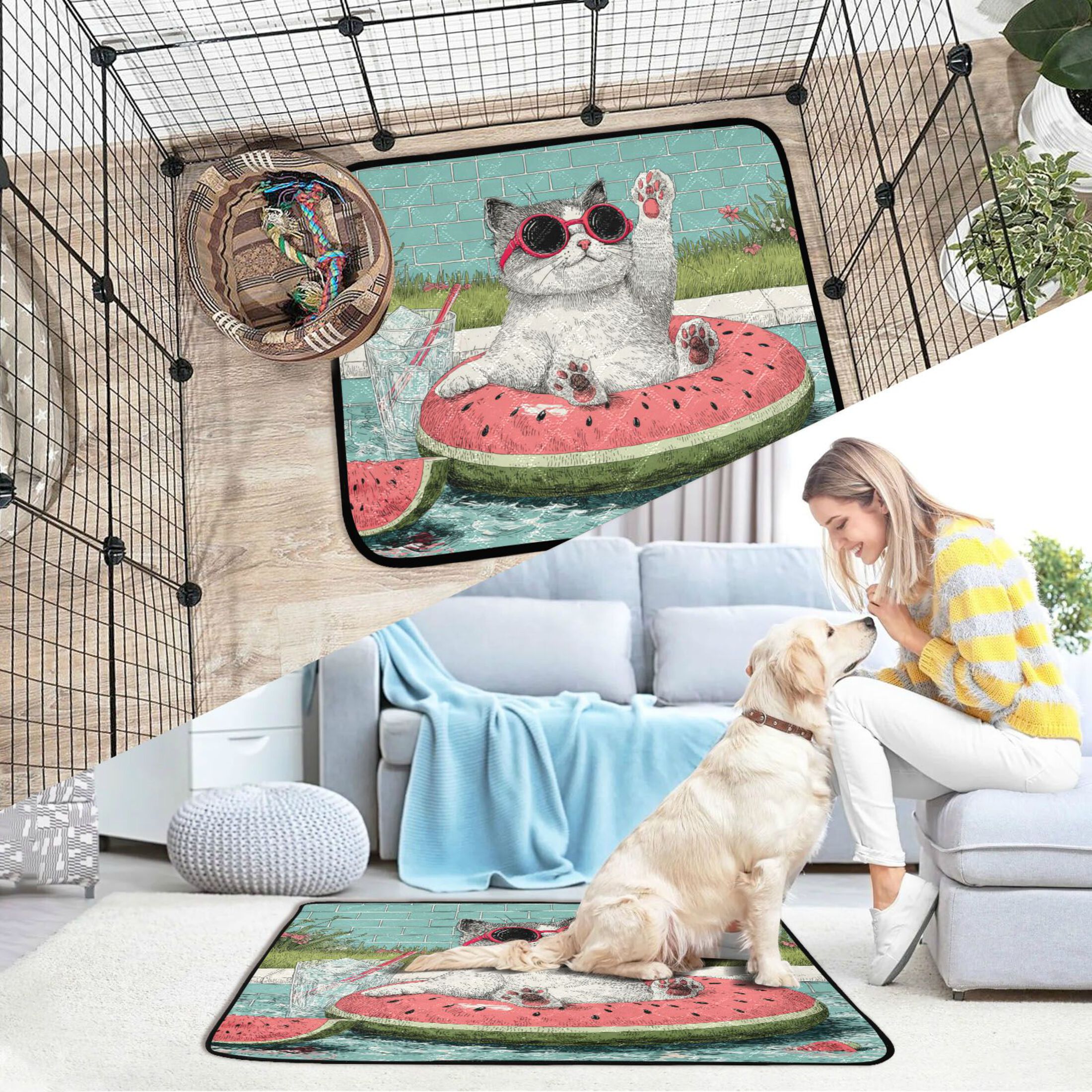 Qxltty Party Kitty Cat litter Pads Pet Set of 3 Diaper Mats Center Anti-leakage Layer Absorbent Soft and Comfortable