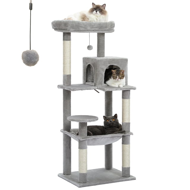 Cat Tree for Indoor Cats 5-Level Cat Tower for Large Cats with Large Hammock Sisal Covered Scratching Posts Cozy Condo Top Perch ShopWise Round