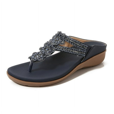 Flip Flops for Women Sandals with Comfortable Cushion Footbed Casual Summer Flats Shoes Gladiator Bohemian Slip On Beach Sandal Walking Flip Flop