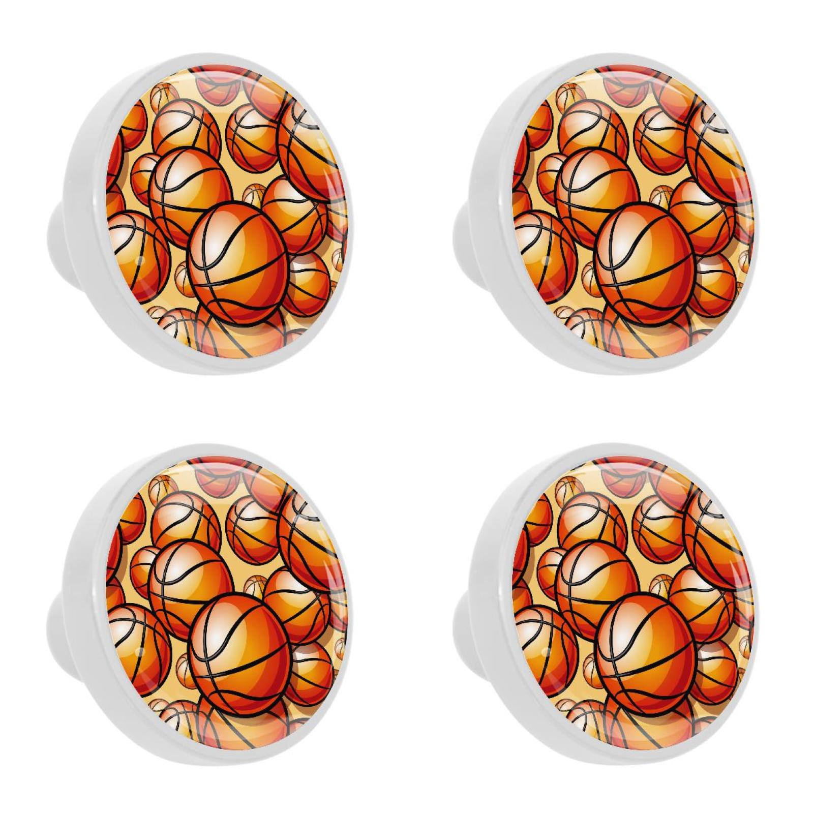 Ownta 4Pcs Kitchen Knob Round Sport Basketball Pattern Orange