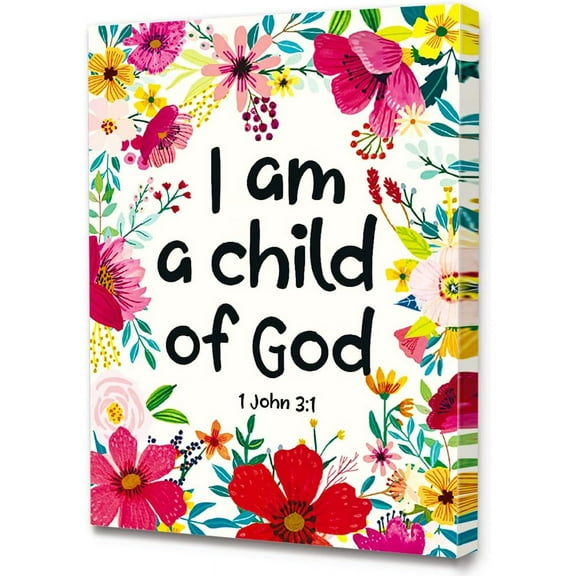 Y068 I Am A Child Of God Wall Art Canvas,Religious Bible Verse Prints Flower Framed Wall Art,Ready to Hang For Nursery/Home/Bedroom Decor Motivational Canvas Wall Art Gifts for Kids Teens Girls Women