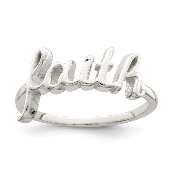 White Sterling Silver Ring Band Themed Polished 'Faith'
