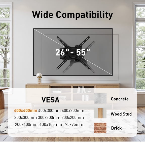 Up To 66Lbs Full Motion Tv Wall Mount For Most 26-55 Inch Tvs | Stainless Steel Wall Mount Tv Bracket With Swivel & Extension Arm, Tilt, Leveling, Max Vesa 400X400Mm