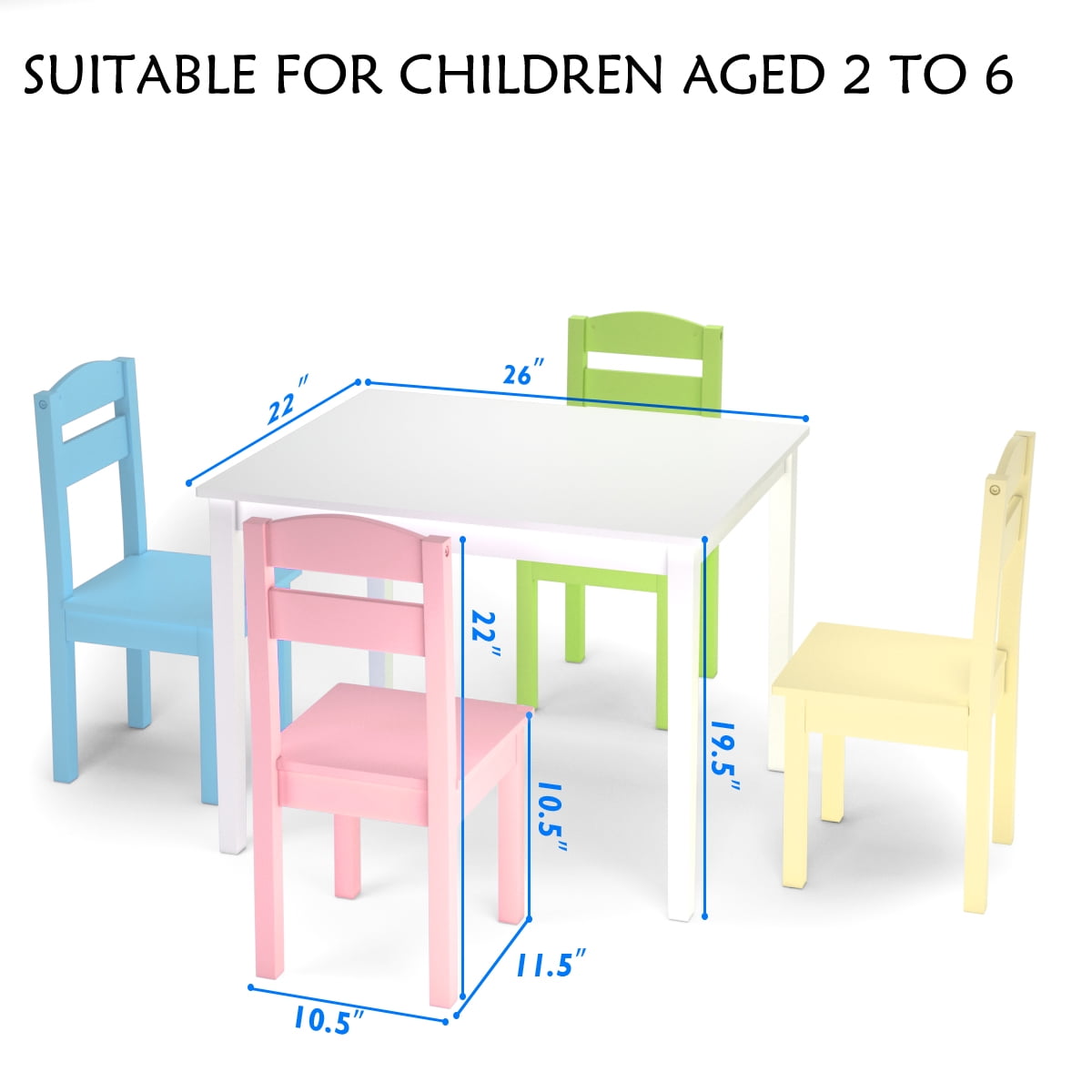 Costway 5 Piece Kids Wood Table Chair Set Activity Toddler Playroom Furniture Colorful Walmart