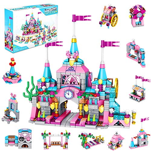 U & I Direct Girls Fort Building Toys Set 25 in 1 Pink Princess Castle Kit 566 PCS Construction Building Blocks Toy for Kids Ages 4-12 for Birthday Game Party Favor Christmas Craft Gifts 