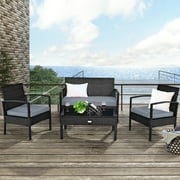 4PCS Ensemble de mobilier en rotin pour patio d'extérieur avec coussins gris Costway
