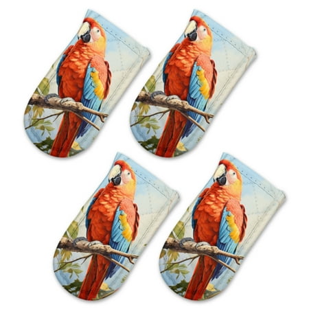 

BaHomeck Pot Handle Holder Covers 4Pcs Macaw Parrot Perched On The Branch Non Slip Heat-Resisting Pan Handle Covers For Home Kitchen Baking Cooking BBQ Cookwares 6×3In