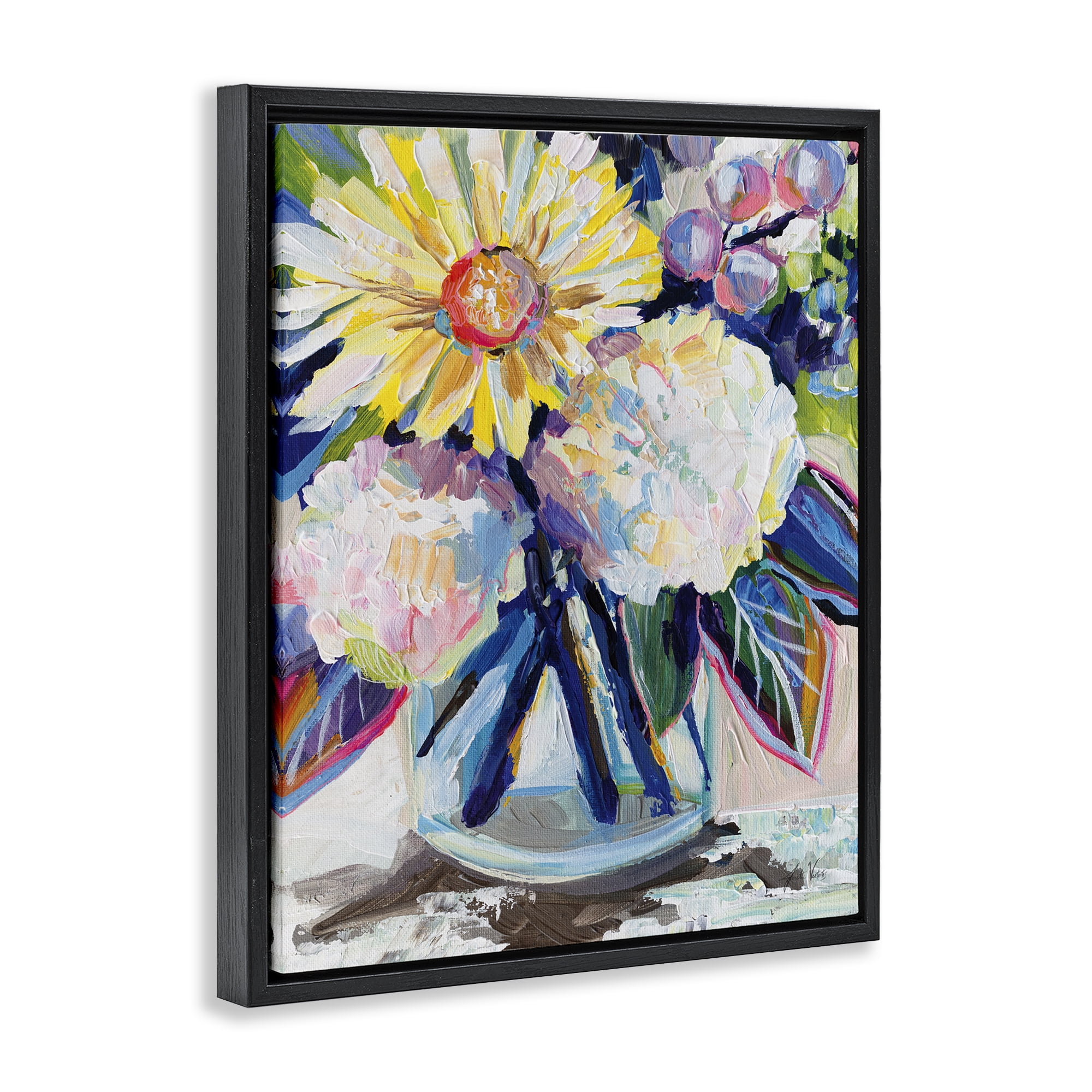 Stupell Industries Yearning Mixed Bouquet Plants & Flowers Painting Black Floater Framed Canvas Art Print Wall Art, 25 x 31